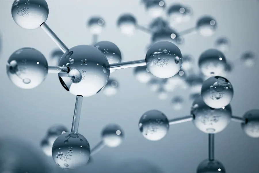 A 3D illustration of blue-gray toned water molecules, representing peptide therapy from Morgan Burns, APRN in Central Florida.