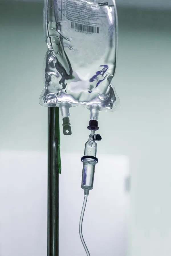 An IV bag. Get Hangover IV therapy from Christine Collins, MD in Westside/Beverly Hills.