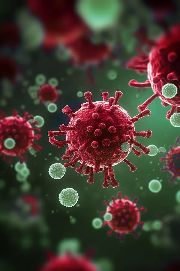 A 3D illustration of the covid virus. Get post-covid treatment from Christine Collins, MD in Westside/Beverly Hills.
