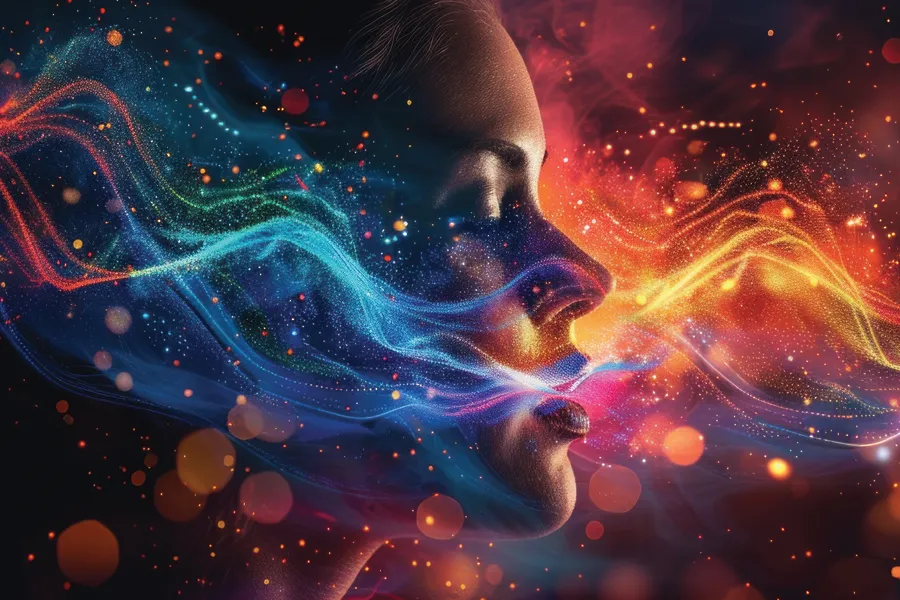 3D illustration of theta waves within and around a woman's head. Get theta chamber treatment from Christine Collins, MD in Westside/Beverly Hills.