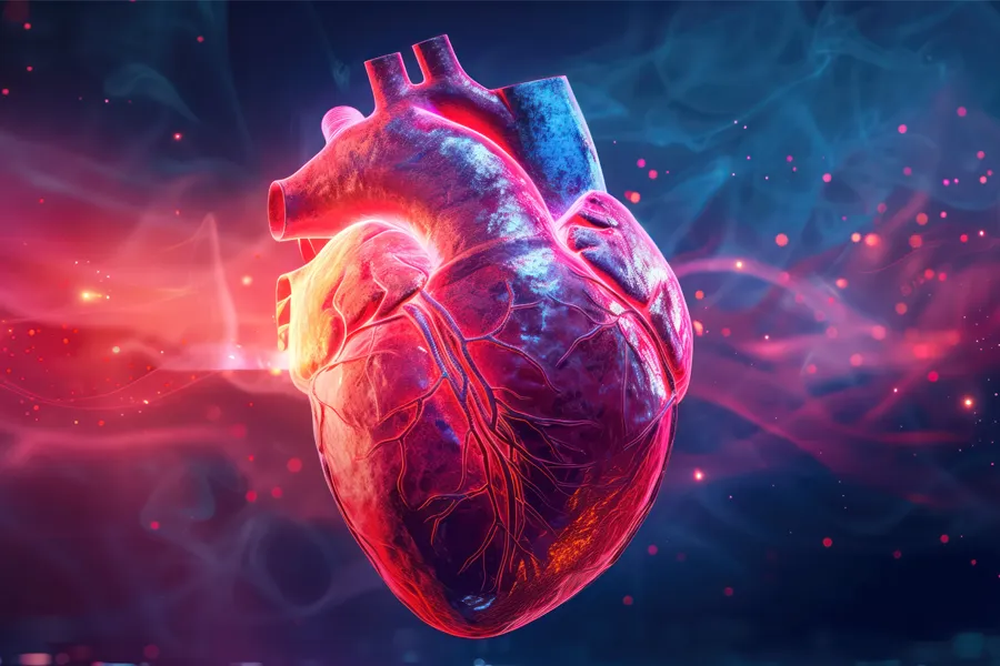 3D illustration of a human heart with waves of energy flowing through it. Schedule plaquex IV therapy from Frank Lanzisera, D.C. in Tampa Bay Metro.