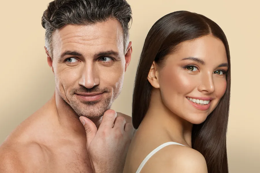 A couple with smooth, vibrant skin. Get Snowbright IV Therapy from Frank Lanzisera, D.C. in Tampa Bay Metro.